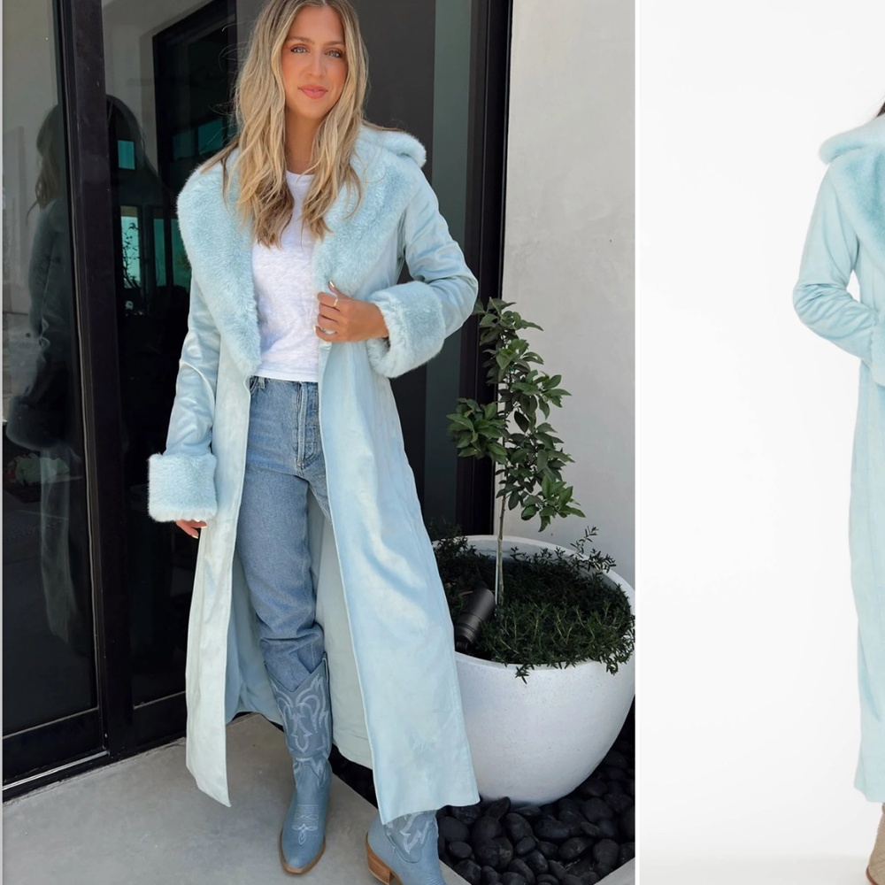 Show Me Your Mumu Blue Faux Fur Coat